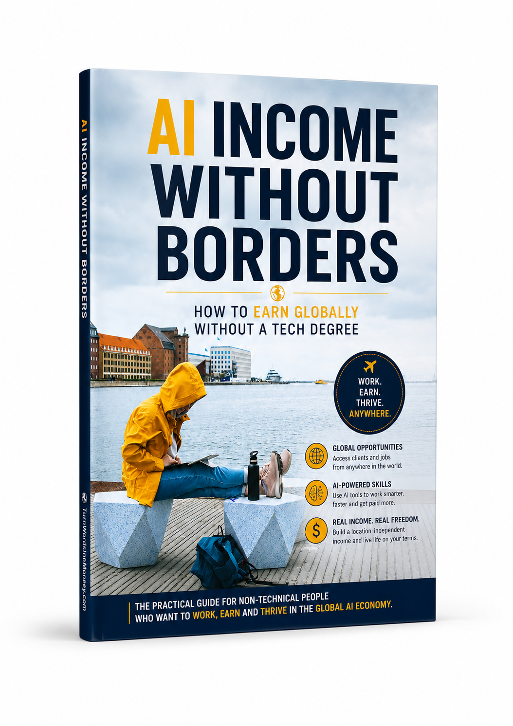 3D mockup of the AI Income Without Borders ebook